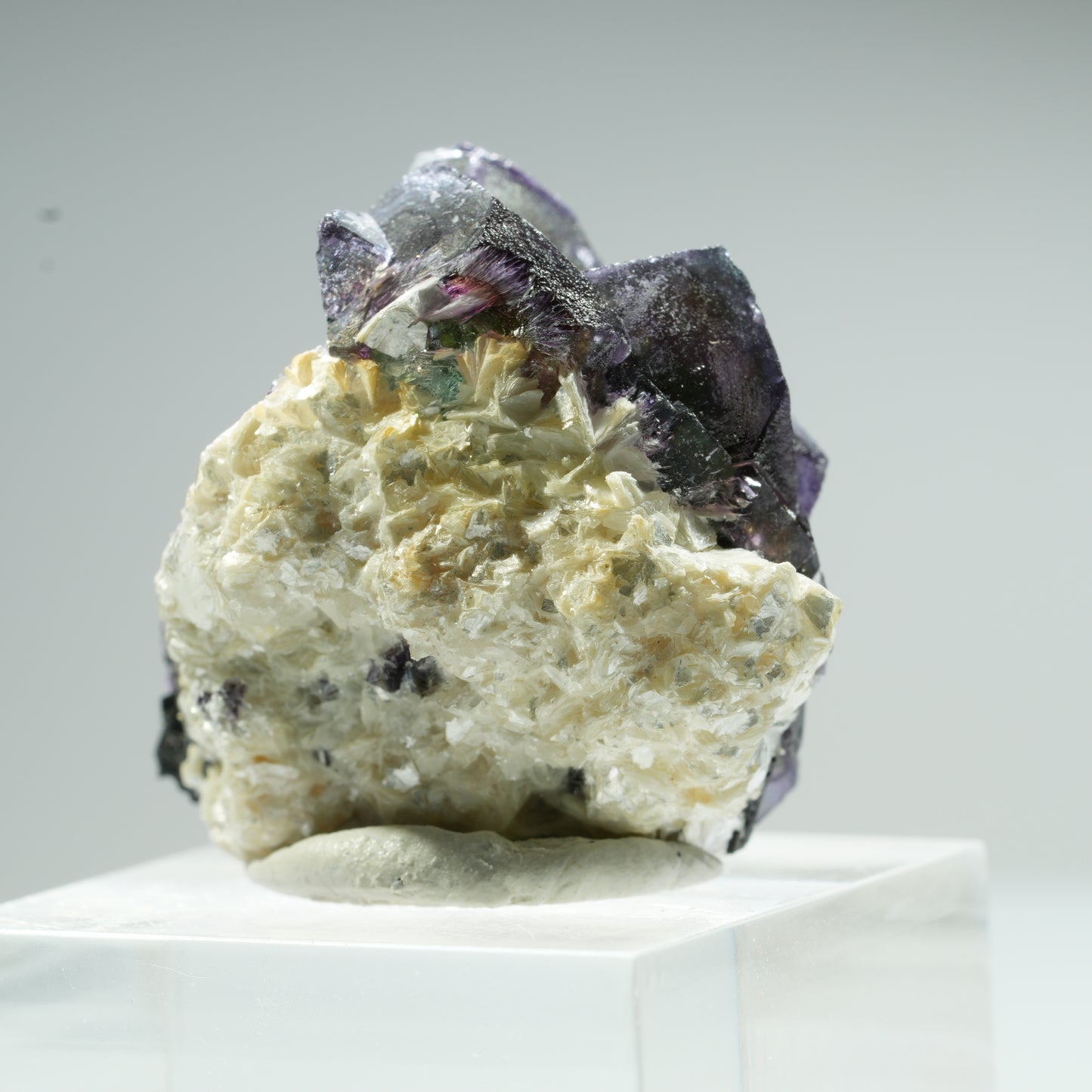 Bunte Phantom Fluorit Würfel, Schörl Turmalin, Muskovit Erongo, Namibia 35*12*11mm #13482