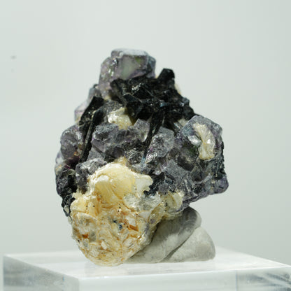 Bunte Phantom Fluorit Würfel, Schörl Turmalin, Muskovit Erongo, Namibia 15*11*8mm #13484
