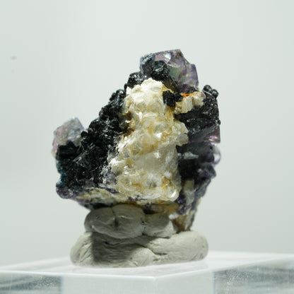 Bunte Phantom Fluorit Würfel, Schörl Turmalin, Muskovit Erongo, Namibia 15*11*8mm #13484