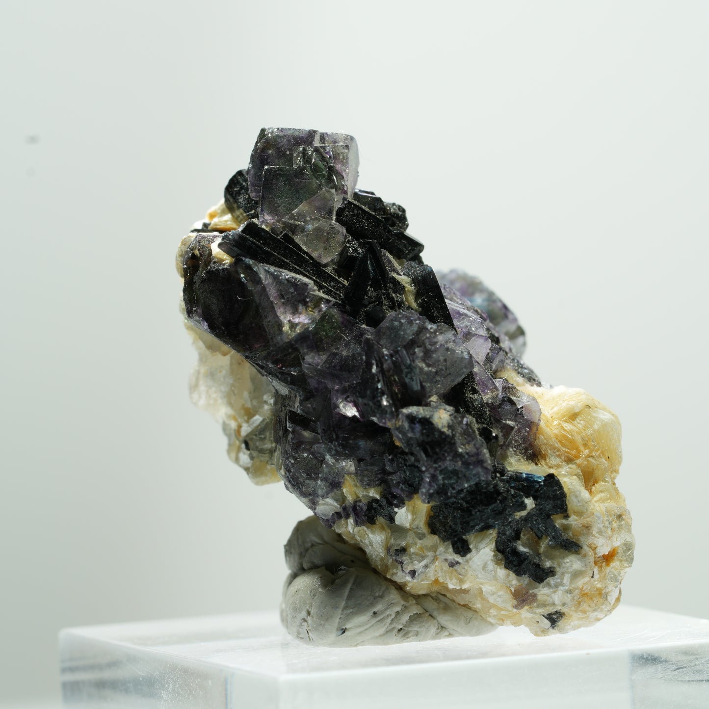 Bunte Phantom Fluorit Würfel, Schörl Turmalin, Muskovit Erongo, Namibia 15*11*8mm #13484