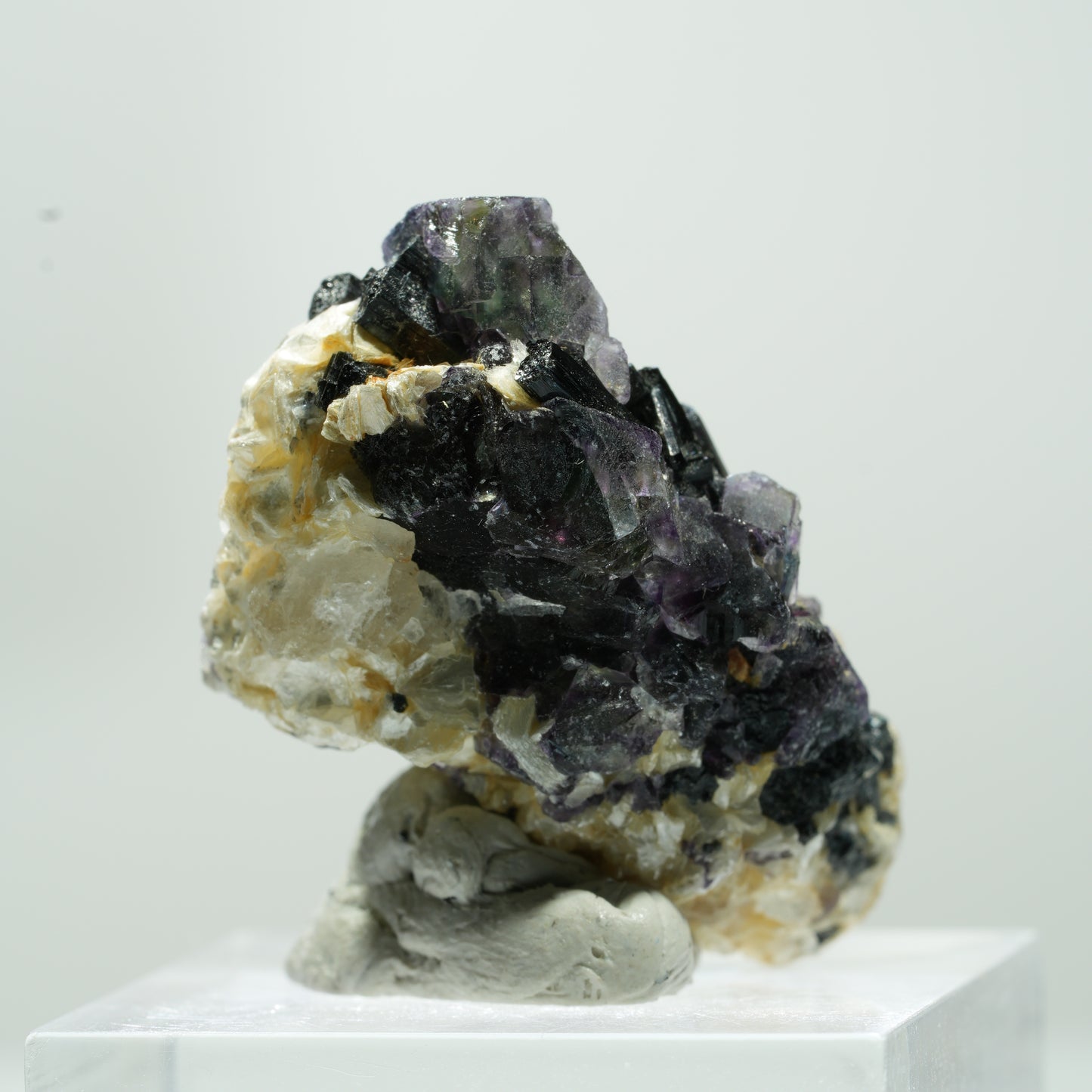 Bunte Phantom Fluorit Würfel, Schörl Turmalin, Muskovit Erongo, Namibia 15*11*8mm #13484