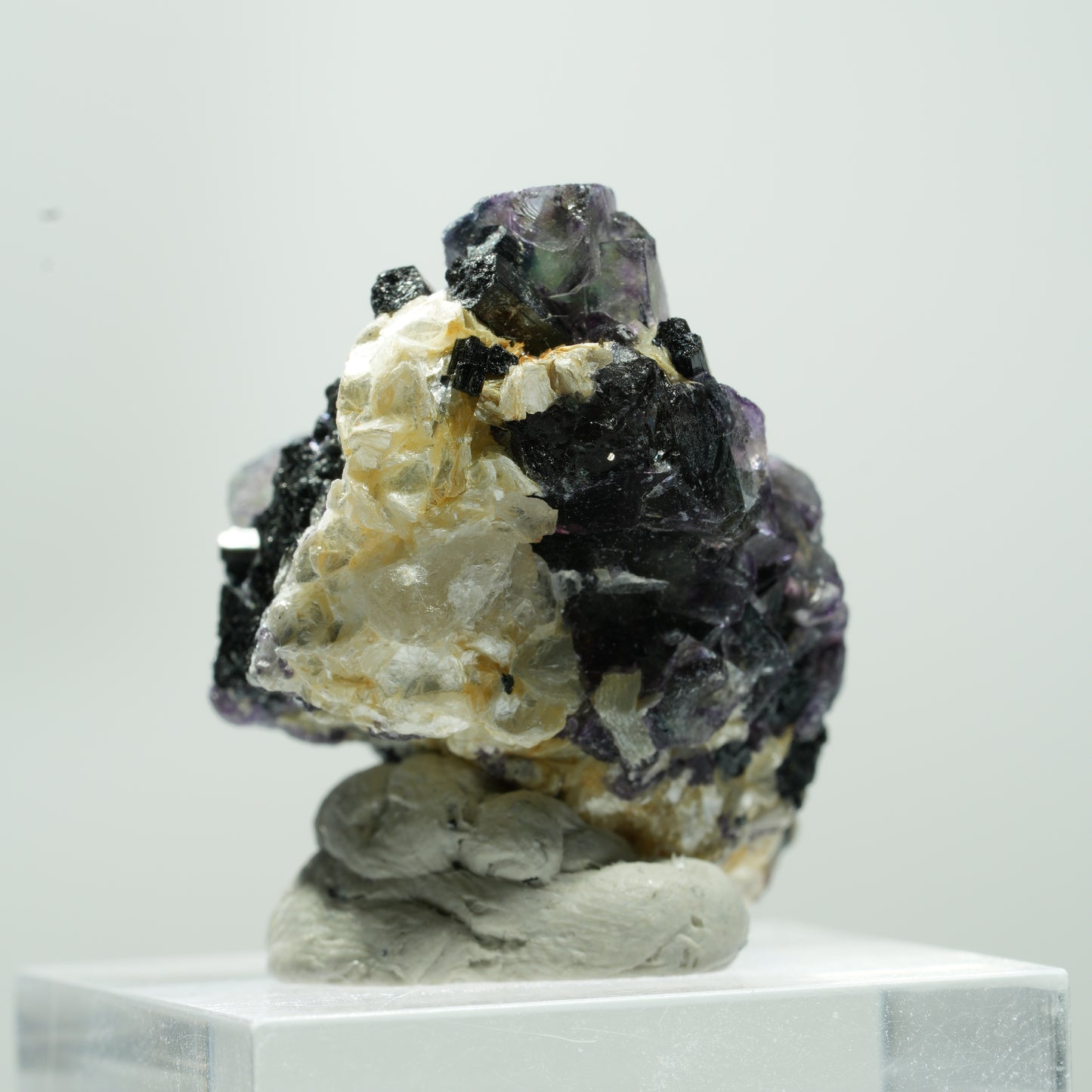 Bunte Phantom Fluorit Würfel, Schörl Turmalin, Muskovit Erongo, Namibia 15*11*8mm #13484