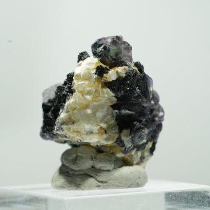 Bunte Phantom Fluorit Würfel, Schörl Turmalin, Muskovit Erongo, Namibia 15*11*8mm #13484
