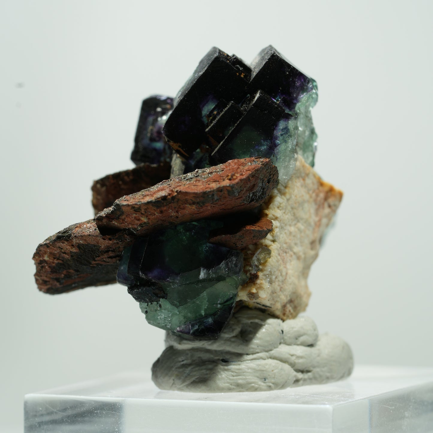 Seltene Phantom Fluorit, Orthoklas, Schörl Turmalin Stufe Erongo, Namibia 15*13*11mm #13485