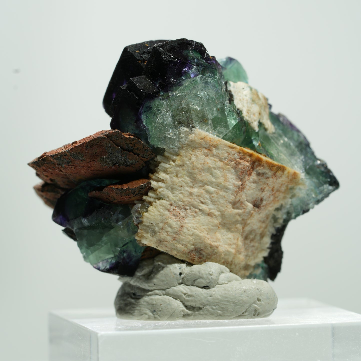 Seltene Phantom Fluorit, Orthoklas, Schörl Turmalin Stufe Erongo, Namibia 15*13*11mm #13485