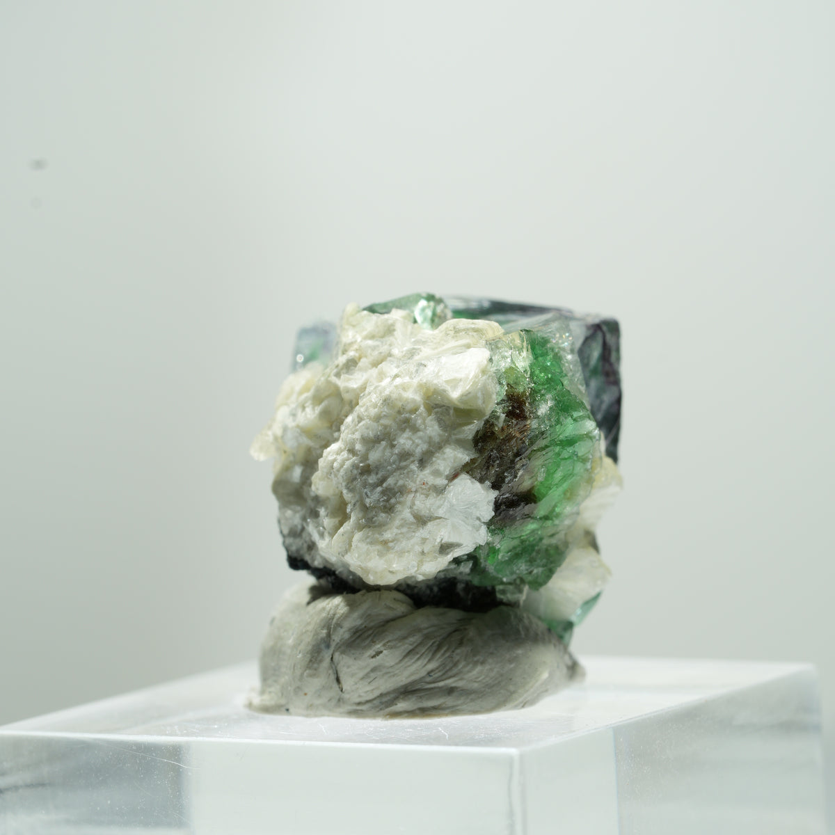 Fluorite fantôme rare en cube, sur muscovite Erongo, Namibie 11*9*9mm #13488