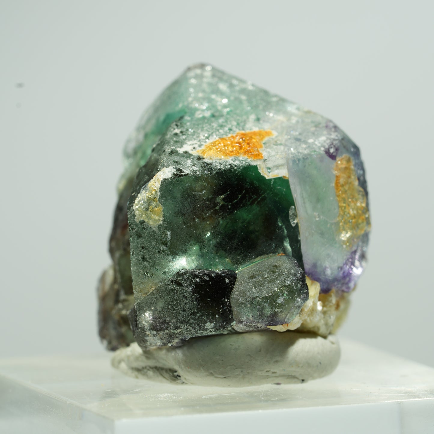 Seltene Phantom Fluorit Würfel, Muskovit, Hyalit Opal Stufe Erongo, Namibia 10*9*9mm #13494