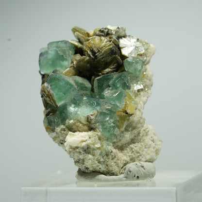 Phantom Fluorit Würfel, Orthoklas, Muskovit Stufe Erongo, Namibia 16*13*8mm #13495