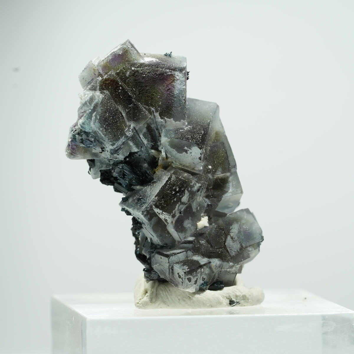 Bunte Phantom Fluorit Würfel, Schörl Turmalin, Muskovit Erongo Namibia 14*11*7mm #13496