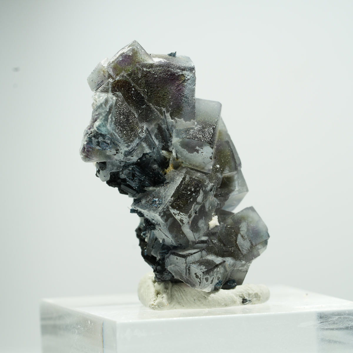 Bunte Phantom Fluorit Würfel, Schörl Turmalin, Muskovit Erongo Namibia 14*11*7mm #13496