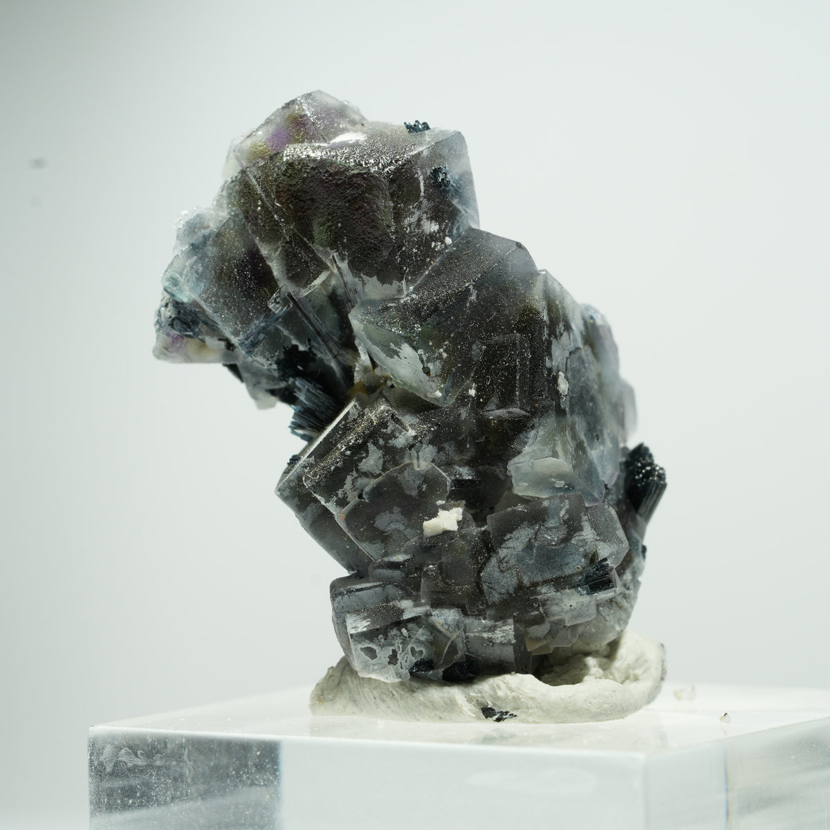 Bunte Phantom Fluorit Würfel, Schörl Turmalin, Muskovit Erongo Namibia 14*11*7mm #13496