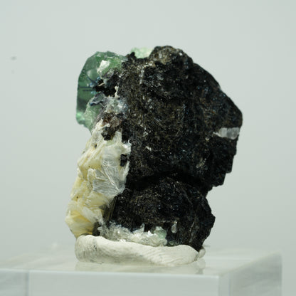 Phantom Fluorit Würfel, Schörl Turmalin, Muskovit Stufe Erongo Namibia 13*13*8mm #13500