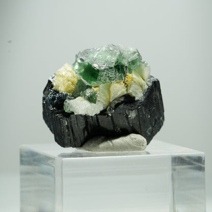 Phantom Fluorit Würfel, Schörl Turmalin, Muskovit Erongo, Namibia 12*10*8mm #13505