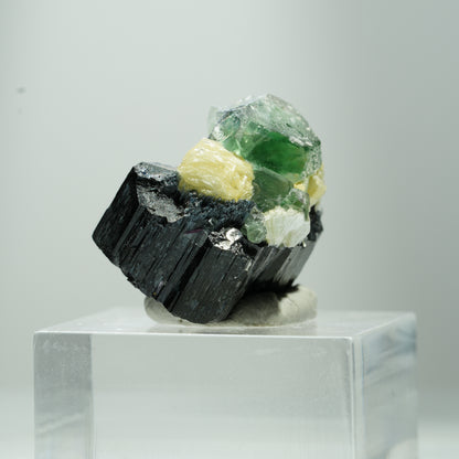 Phantom Fluorit Würfel, Schörl Turmalin, Muskovit Erongo, Namibia 12*10*8mm #13505