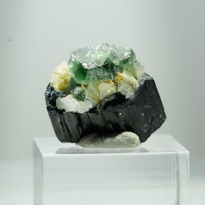 Phantom Fluorit Würfel, Schörl Turmalin, Muskovit Erongo, Namibia 12*10*8mm #13505
