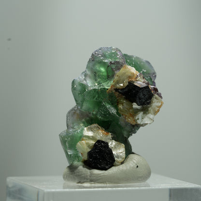Phantom Fluorit Würfel, Schörl Turmalin, Muskovit Erongo, Namibia 13*10*8mm #13511
