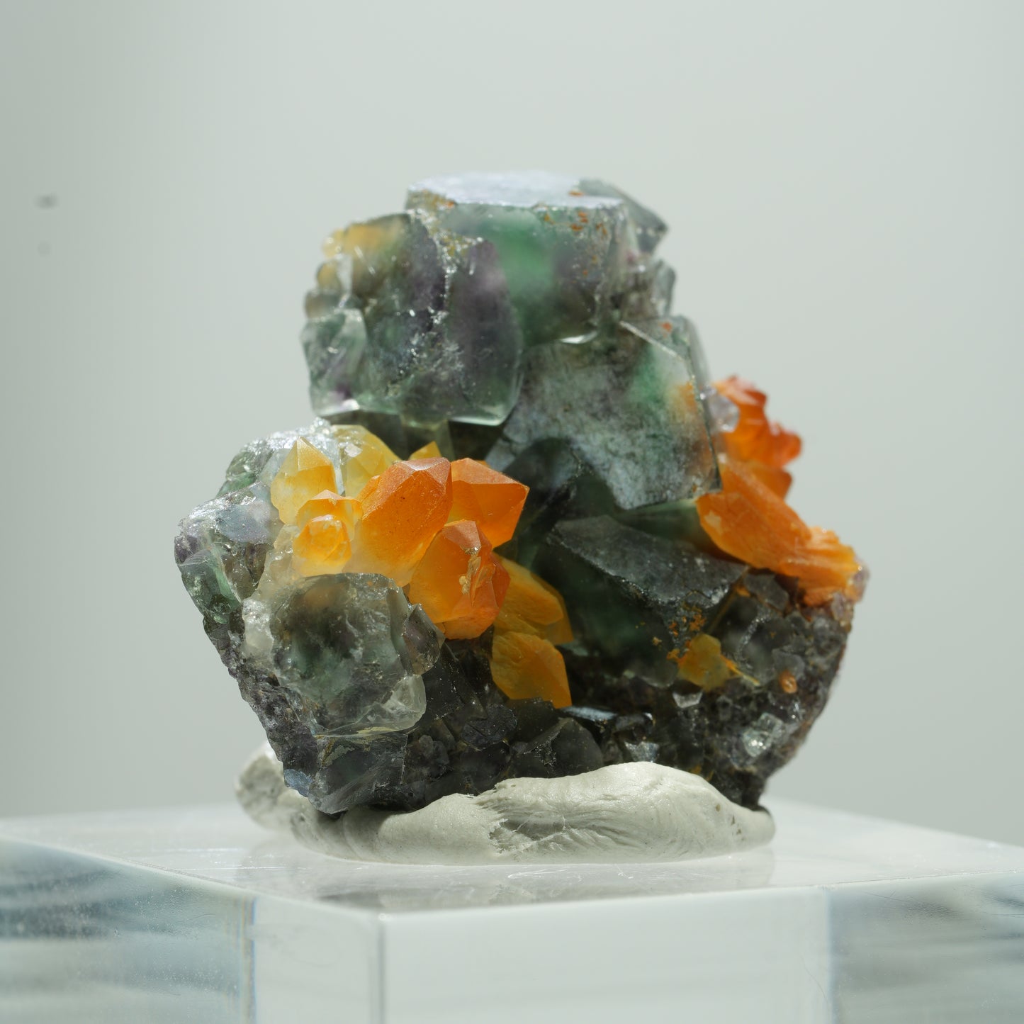Seltene klare Phantom Fluorit Würfel, Eisen Quarz Stufe Erongo, Namibia 13*12*7mm #13513