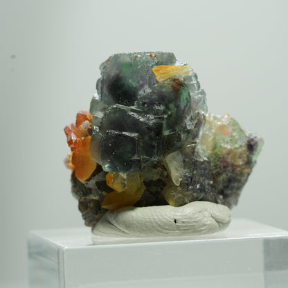 Seltene klare Phantom Fluorit Würfel, Eisen Quarz Stufe Erongo, Namibia 13*12*7mm #13513