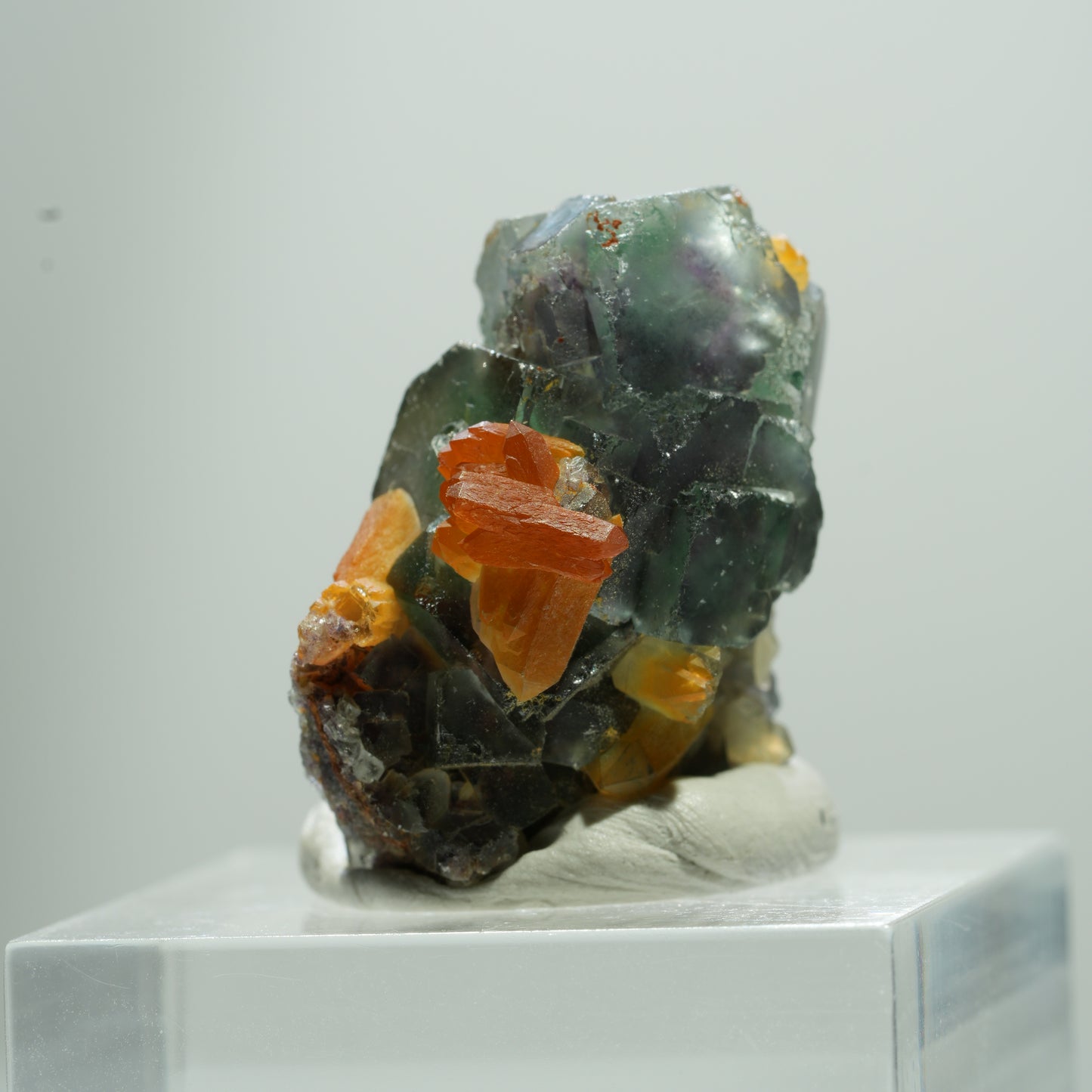 Seltene klare Phantom Fluorit Würfel, Eisen Quarz Stufe Erongo, Namibia 13*12*7mm #13513