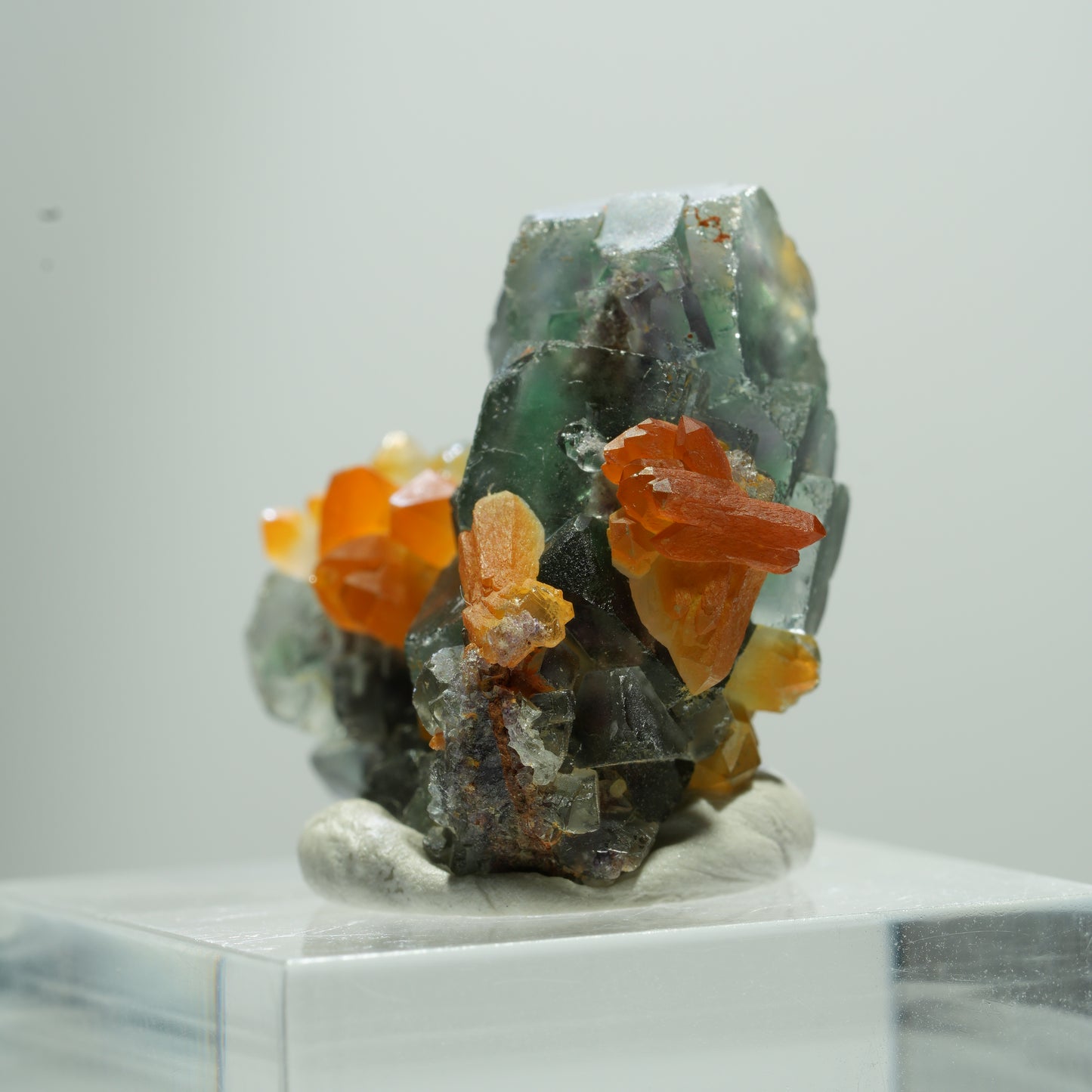 Seltene klare Phantom Fluorit Würfel, Eisen Quarz Stufe Erongo, Namibia 13*12*7mm #13513