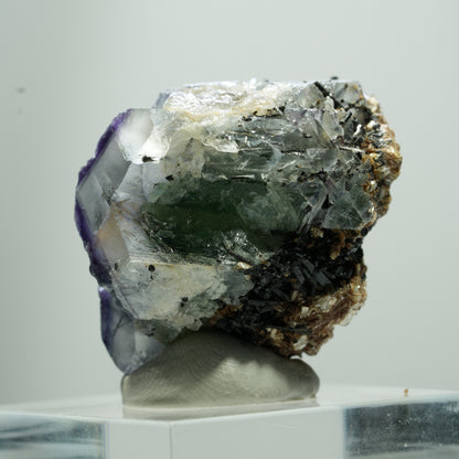 Fluorite fantôme cubique, tourmaline schorl, muscovite Erongo, Namibie 14*13*11mm #13515