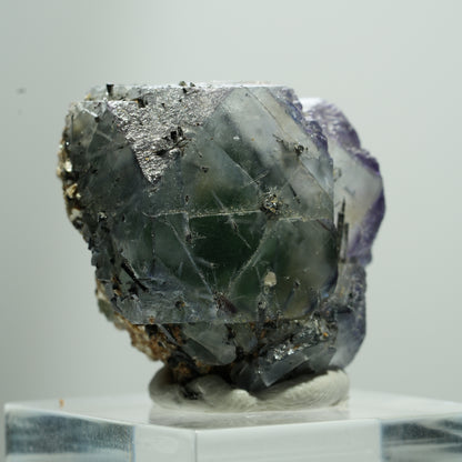 Fluorite fantôme cubique, tourmaline schorl, muscovite Erongo, Namibie 14*13*11mm #13515