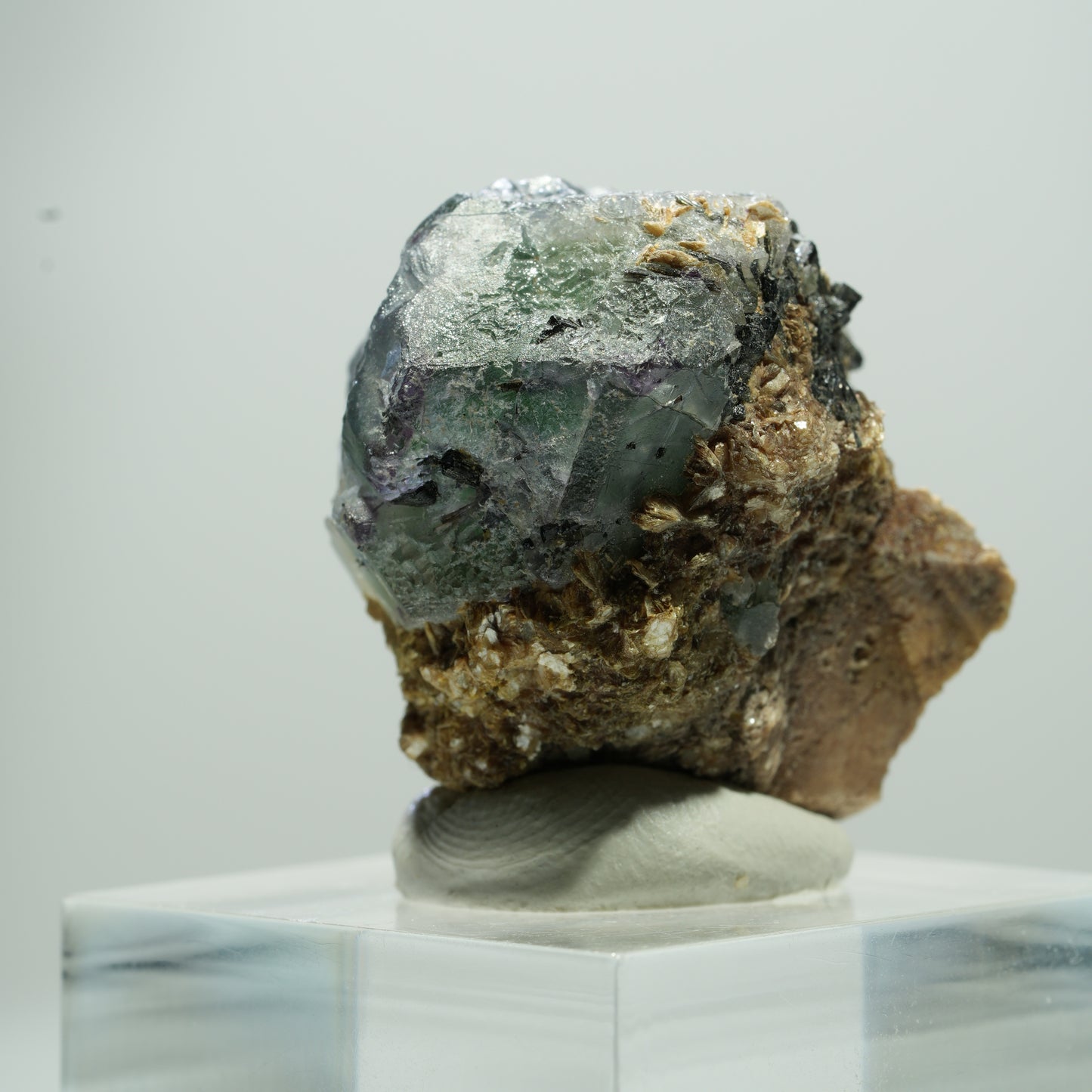 Phantom Fluorit Würfel, Schörl Turmalin, Muskovit Erongo, Namibia 14*12*11mm #13516