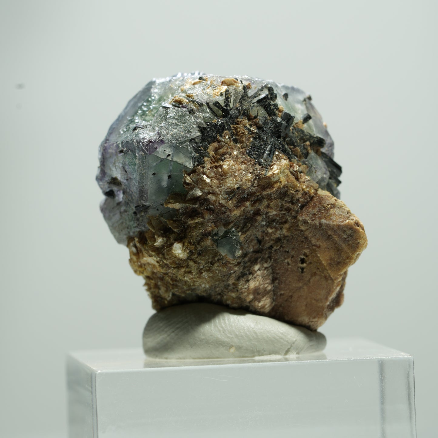 Phantom Fluorit Würfel, Schörl Turmalin, Muskovit Erongo, Namibia 14*12*11mm #13516