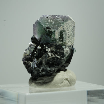 Phantom Fluorit hexagonal, Schörl Turmalin, Muskovit Erongo, Namibia 12*11*8mm #13519