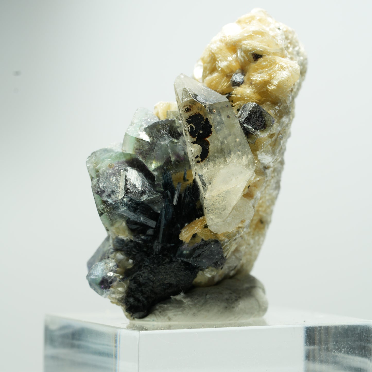 Bunte Phantom Fluorit, Schörl Turmalin, Muskovit, Rauchquarz Erongo, Namibia 18*18*10mm #13532