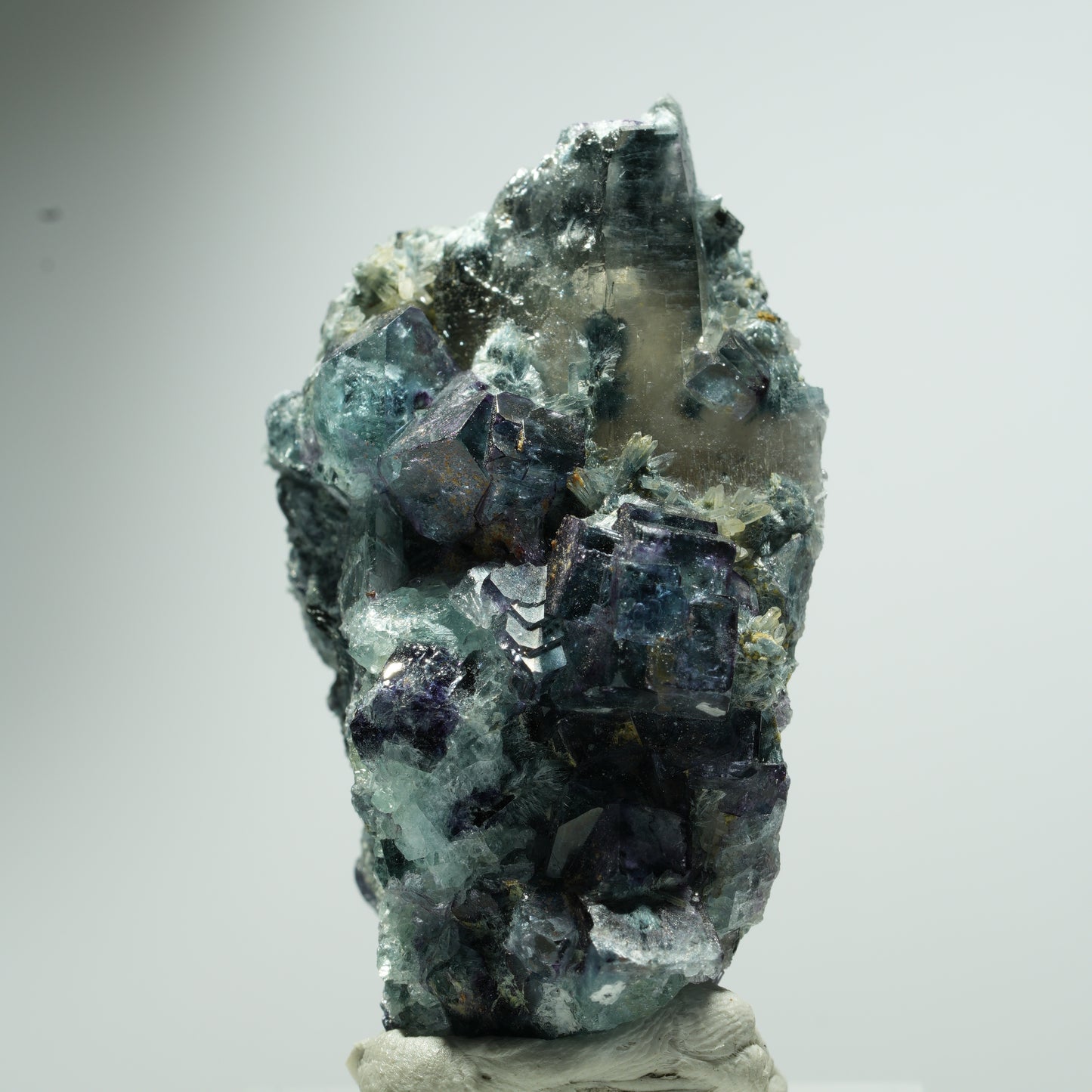 Phantom Fluorit, Schörl Turmalin, Rauchquarz Stufe Erongo, Namibia 21*14*8mm #13534