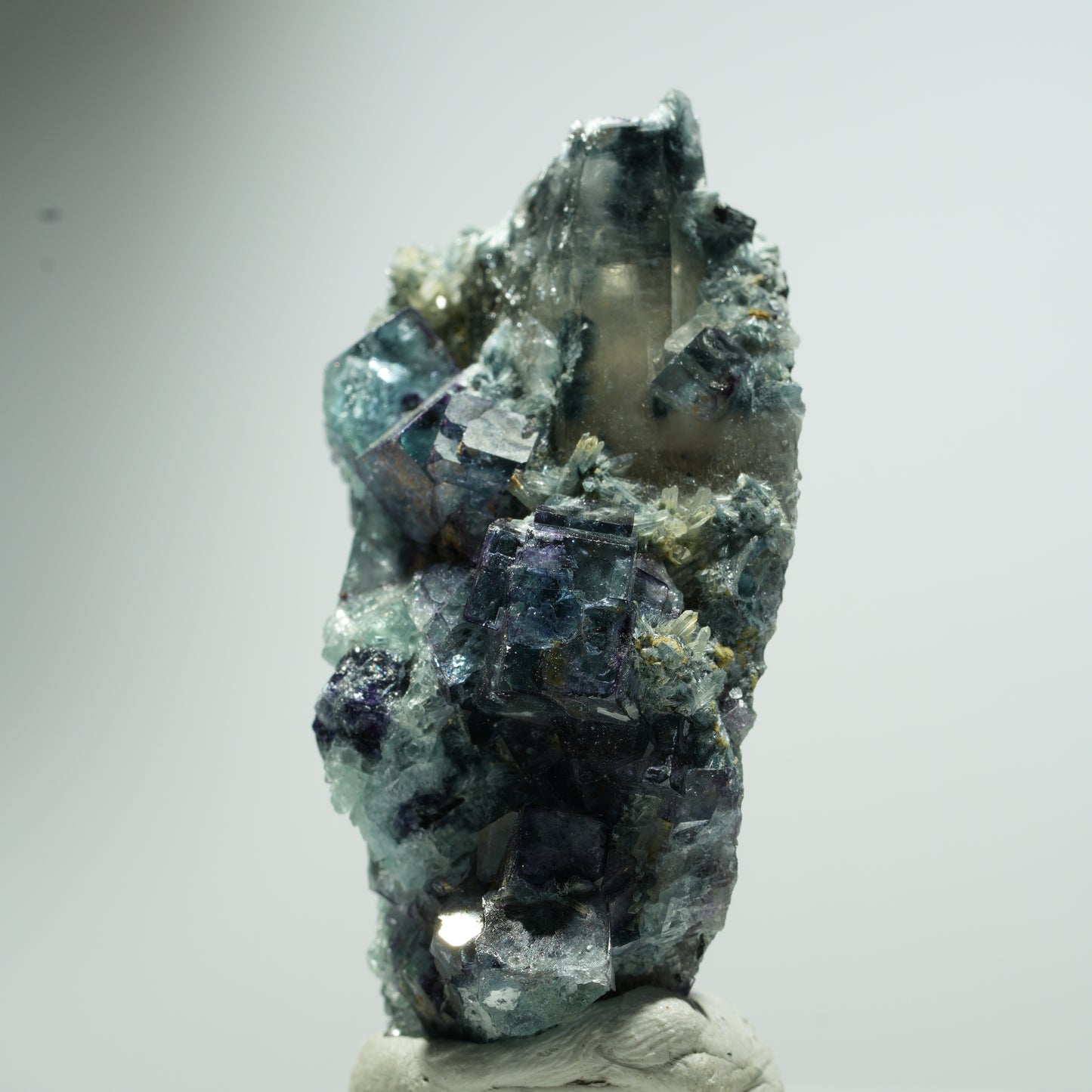 Phantom Fluorit, Schörl Turmalin, Rauchquarz Stufe Erongo, Namibia 21*14*8mm #13534
