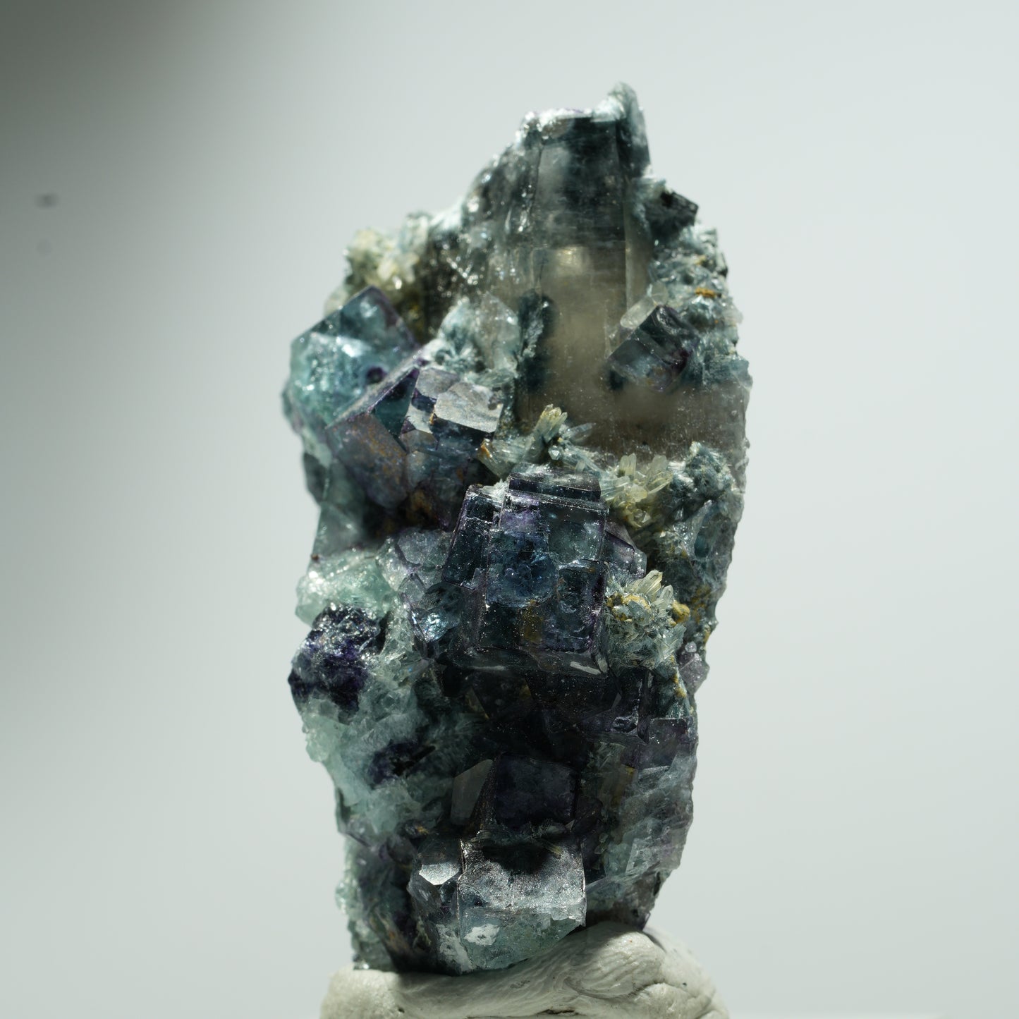 Phantom Fluorit, Schörl Turmalin, Rauchquarz Stufe Erongo, Namibia 21*14*8mm #13534