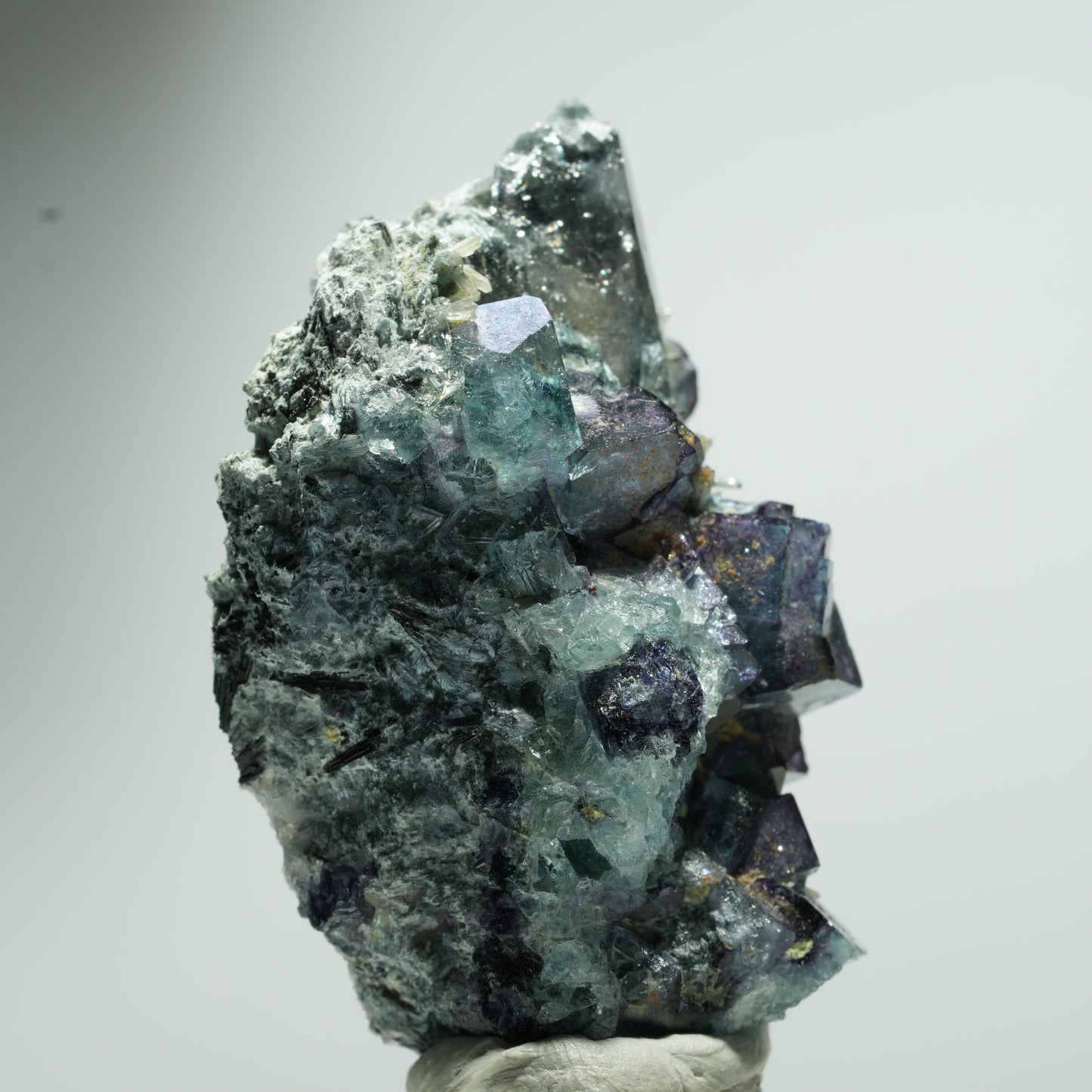 Phantom Fluorit, Schörl Turmalin, Rauchquarz Stufe Erongo, Namibia 21*14*8mm #13534