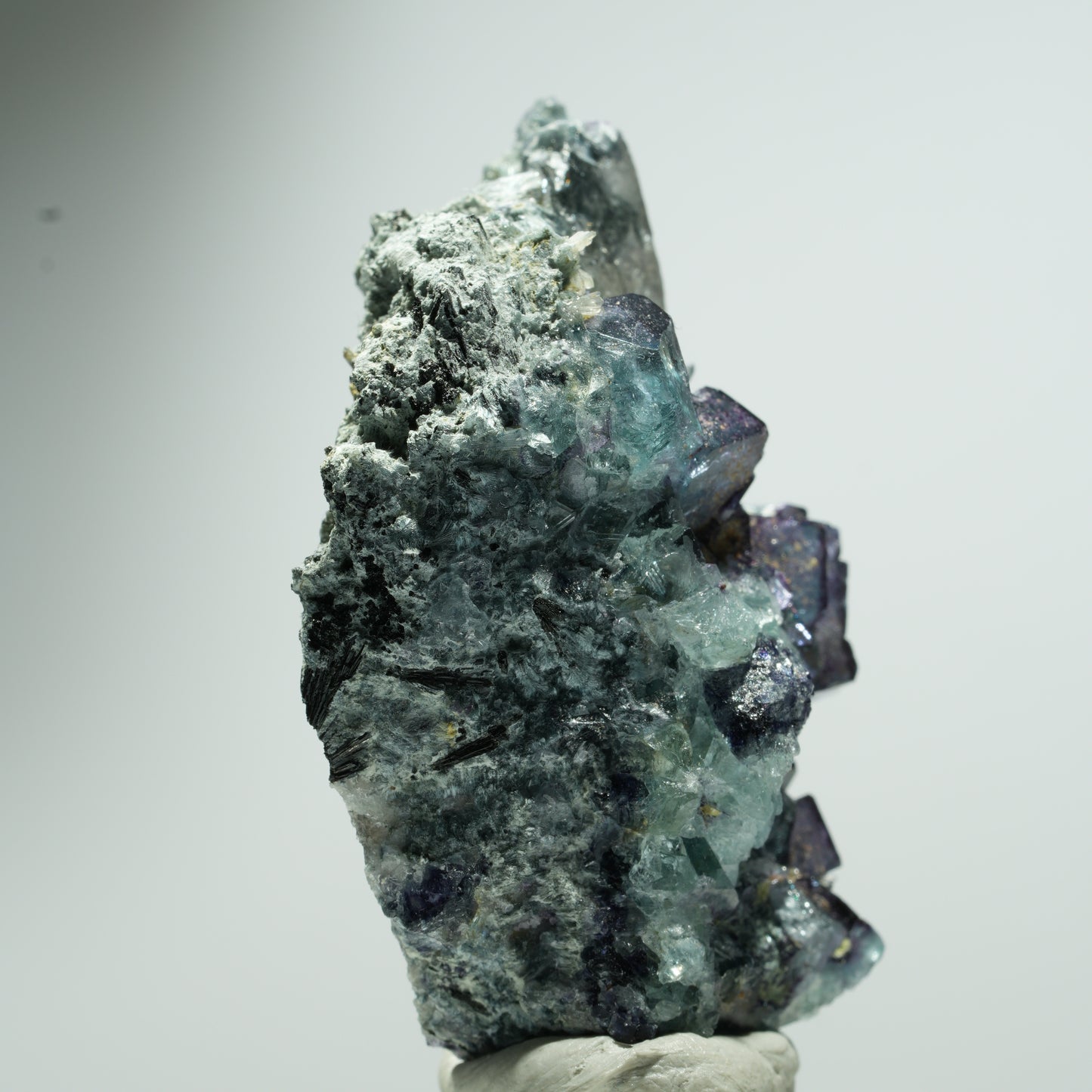 Phantom Fluorit, Schörl Turmalin, Rauchquarz Stufe Erongo, Namibia 21*14*8mm #13534