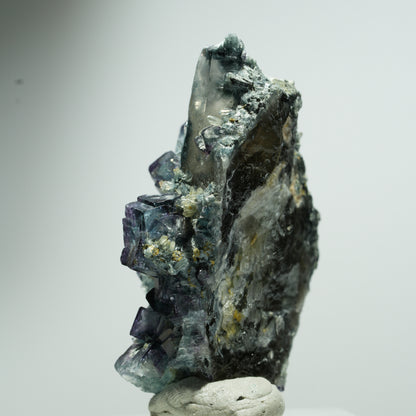 Phantom Fluorit, Schörl Turmalin, Rauchquarz Stufe Erongo, Namibia 21*14*8mm #13534