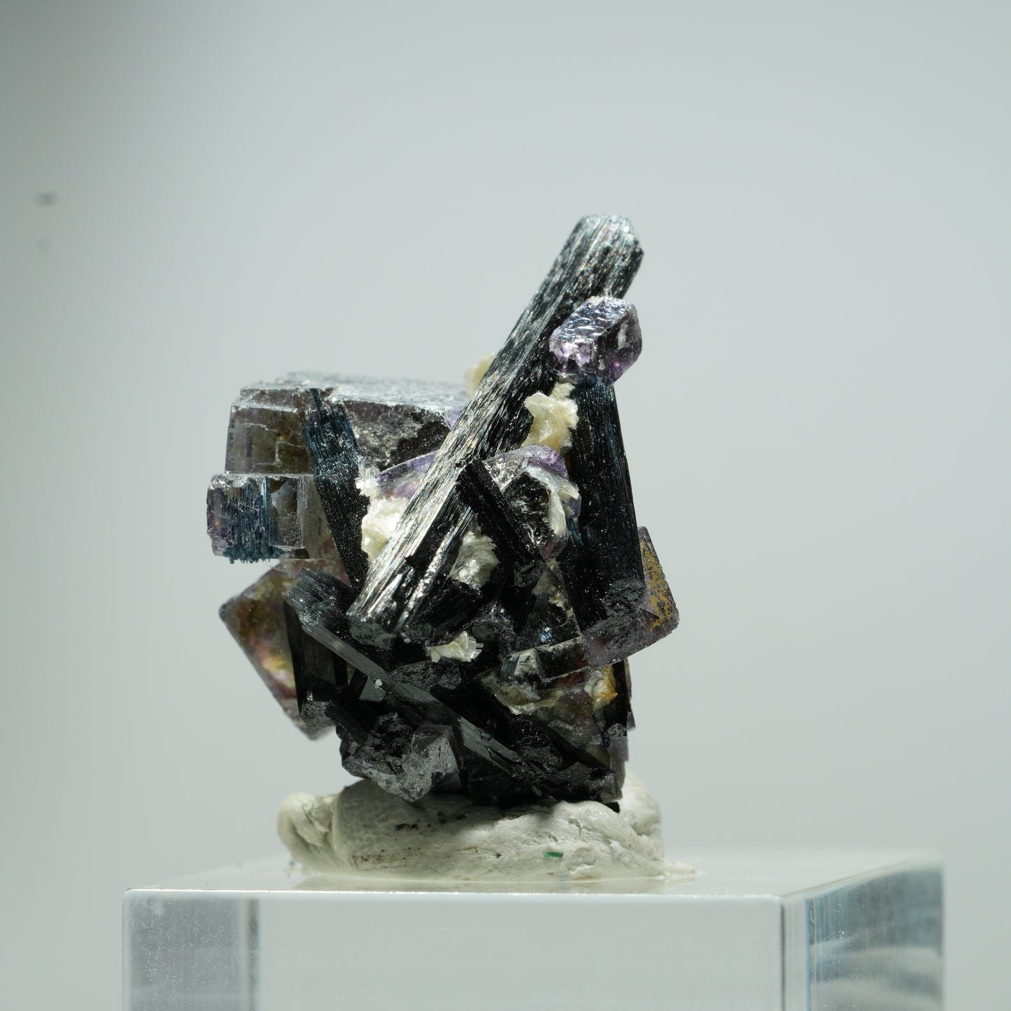 Bunte Phantom Fluorit Würfel, Schörl Turmalin, Muskovit Erongo, Namibia 13*12*10mm #13536
