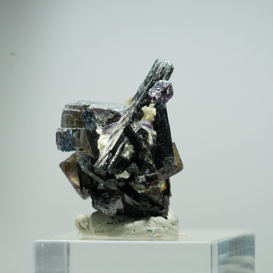 Bunte Phantom Fluorit Würfel, Schörl Turmalin, Muskovit Erongo, Namibia 13*12*10mm #13536