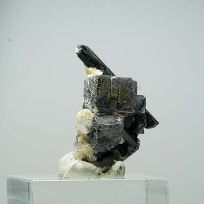 Bunte Phantom Fluorit Würfel, Schörl Turmalin, Muskovit Erongo, Namibia 13*12*10mm #13536