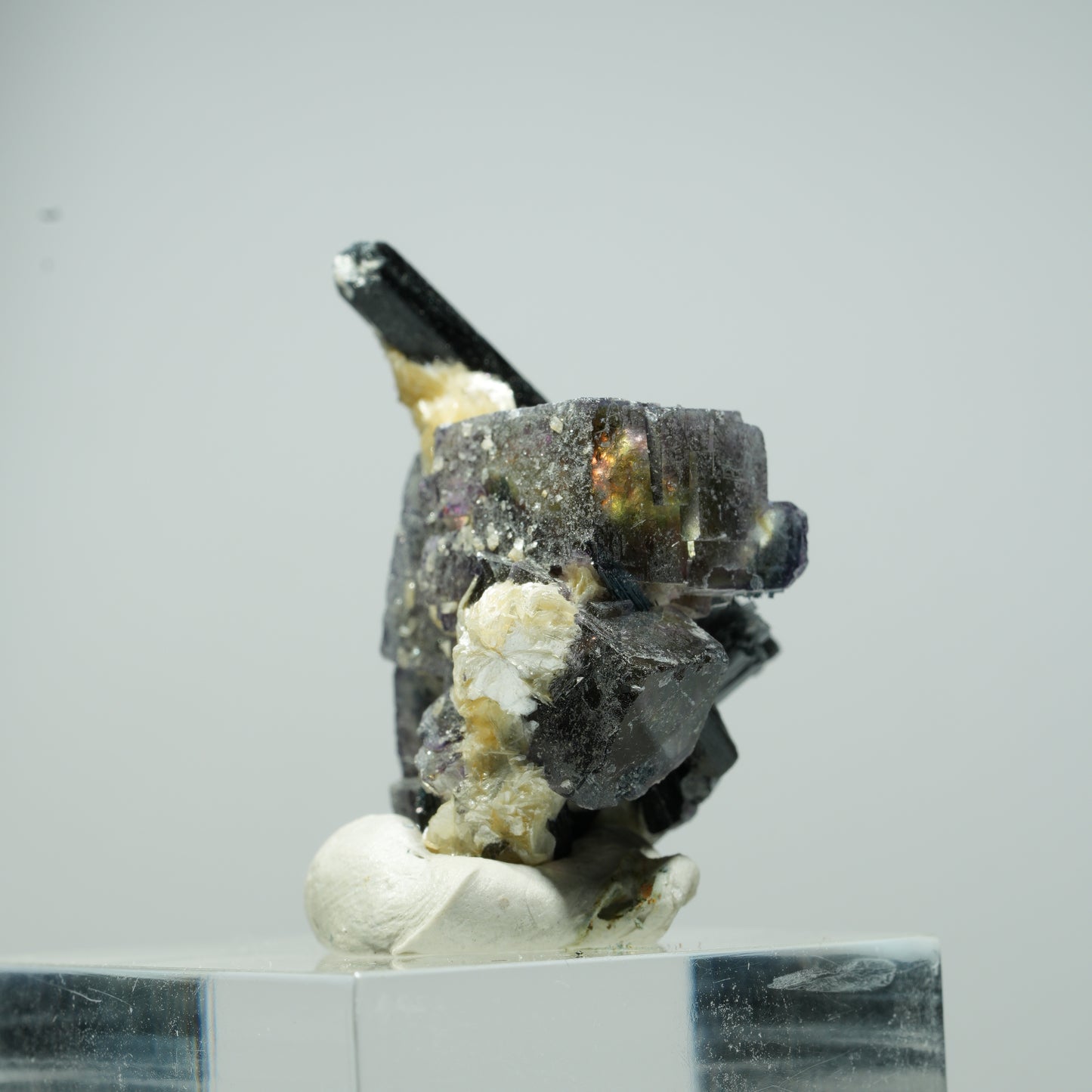 Bunte Phantom Fluorit Würfel, Schörl Turmalin, Muskovit Erongo, Namibia 13*12*10mm #13536