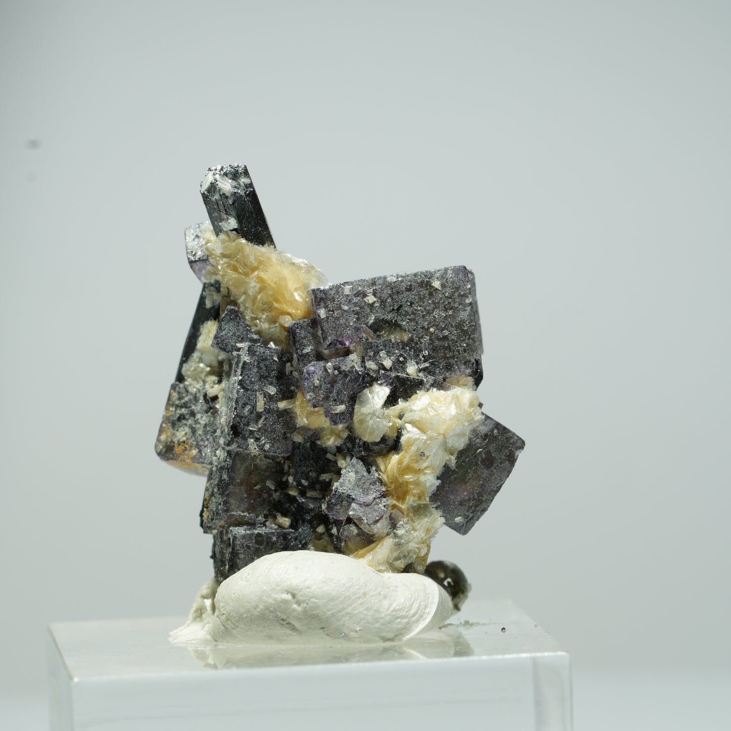 Bunte Phantom Fluorit Würfel, Schörl Turmalin, Muskovit Erongo, Namibia 13*12*10mm #13536