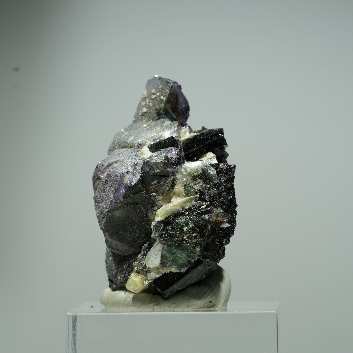 Bunte Phantom Fluorit Würfel, Schörl Turmalin, Muskovit Erongo, Namibia 16*13*10mm #13539