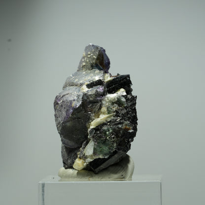 Bunte Phantom Fluorit Würfel, Schörl Turmalin, Muskovit Erongo, Namibia 16*13*10mm #13539