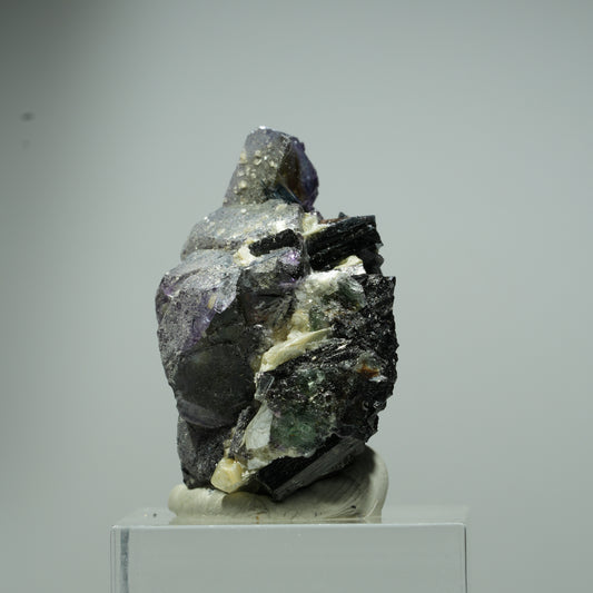 Bunte Phantom Fluorit Würfel, Schörl Turmalin, Muskovit Erongo, Namibia 16*13*10mm #13539
