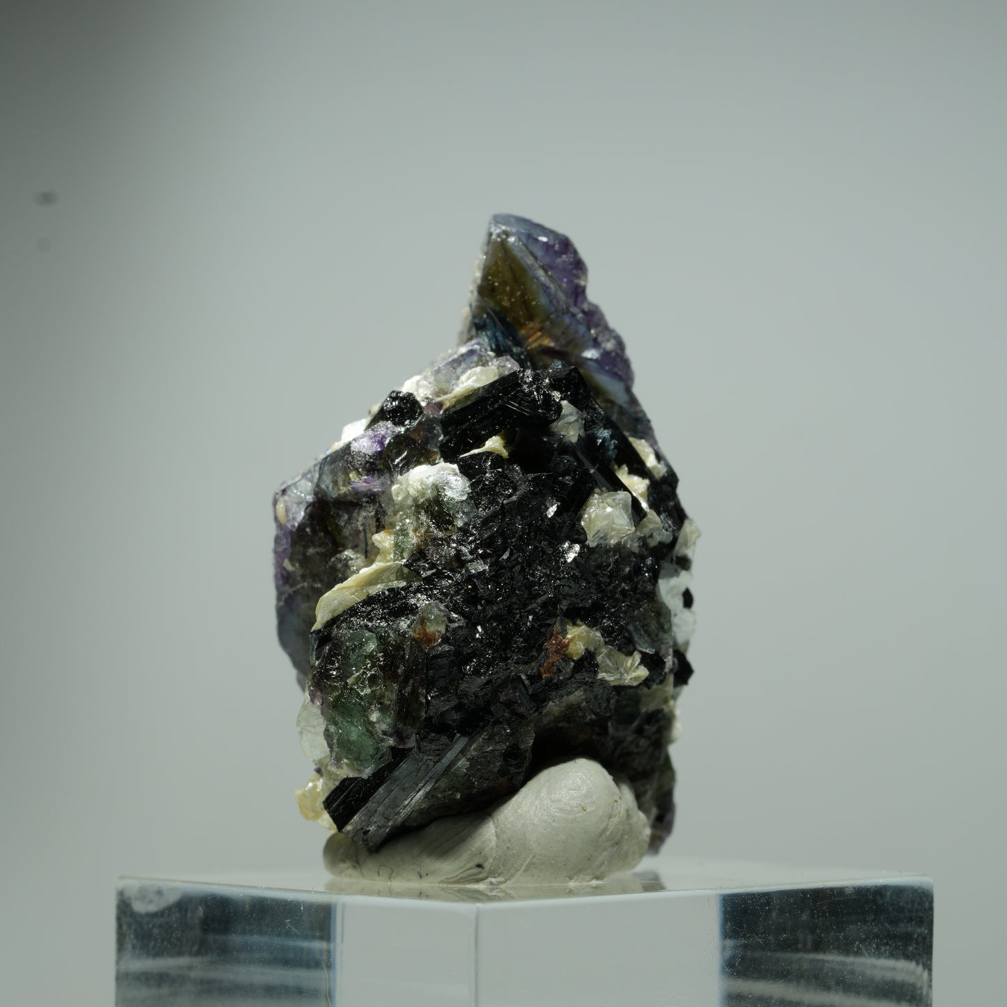 Bunte Phantom Fluorit Würfel, Schörl Turmalin, Muskovit Erongo, Namibia 16*13*10mm #13539
