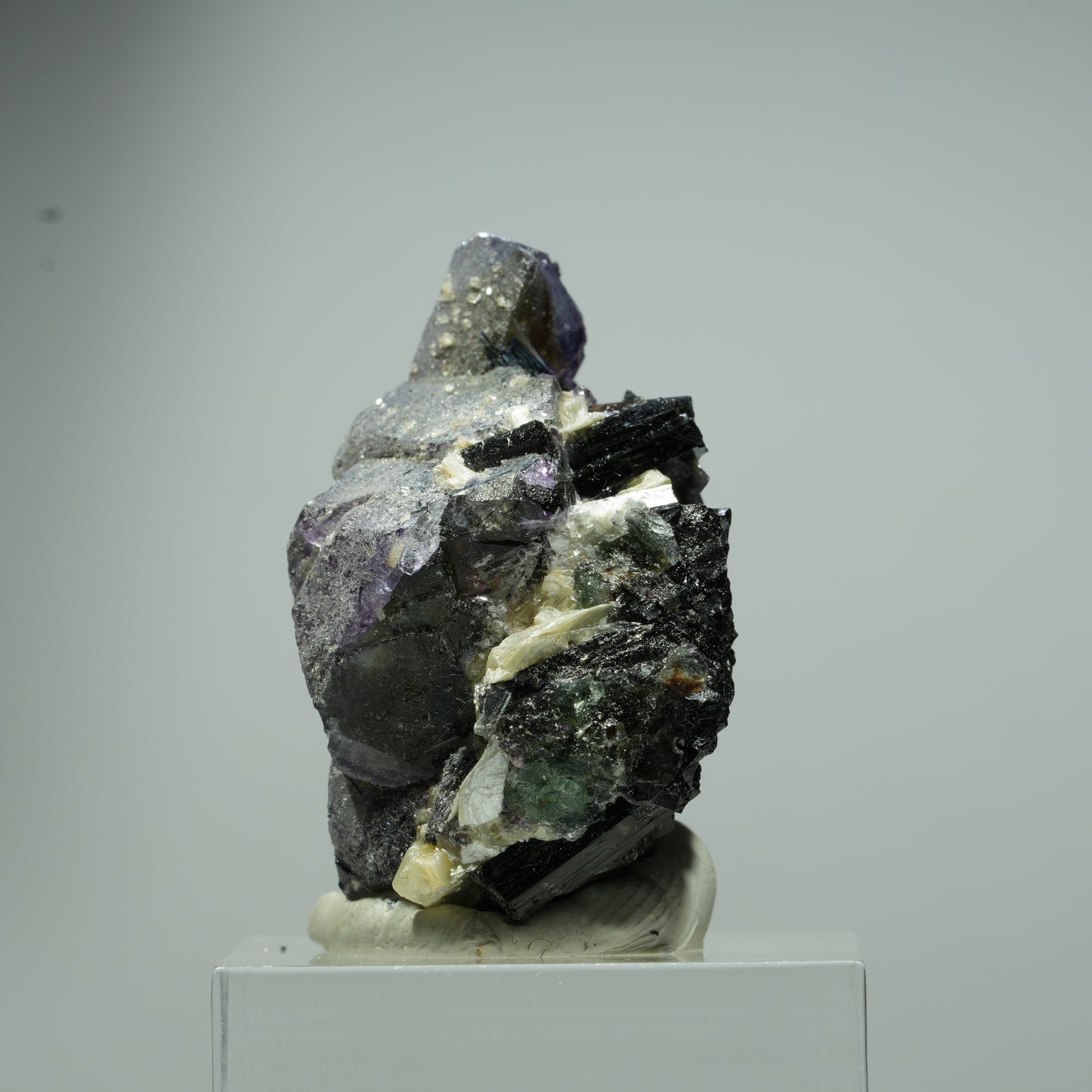 Bunte Phantom Fluorit Würfel, Schörl Turmalin, Muskovit Erongo, Namibia 16*13*10mm #13539