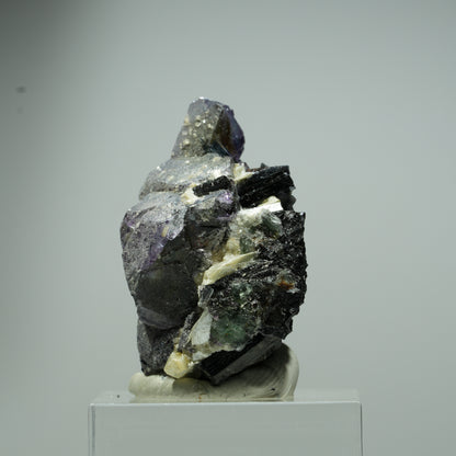 Bunte Phantom Fluorit Würfel, Schörl Turmalin, Muskovit Erongo, Namibia 16*13*10mm #13539
