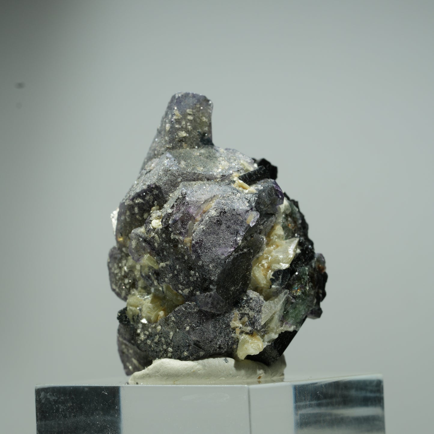 Bunte Phantom Fluorit Würfel, Schörl Turmalin, Muskovit Erongo, Namibia 16*13*10mm #13539