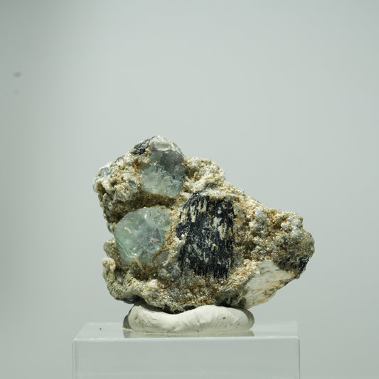Phantom Fluorit Würfel, Schörl Turmalin, Muskovit Erongo, Namibia 15*13*10mm #13540