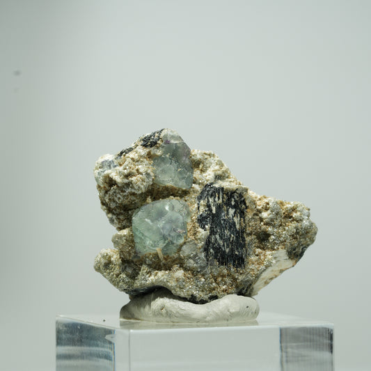 Phantom Fluorit Würfel, Schörl Turmalin, Muskovit Erongo, Namibia 15*13*10mm #13540